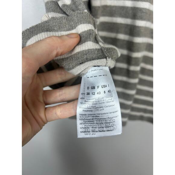 Oui Wool Cashmere Blend Striped Mouse Sweater Gray Sz 6 Parisian - Picture 7 of 8